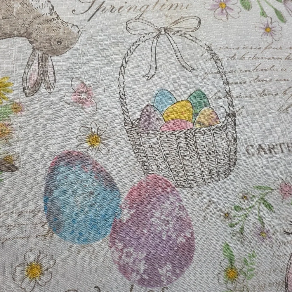 Easter Themed Tablecloth Oval*66x60*Rabbits Eggs Baskets Birds Cream/Pastels EUC
